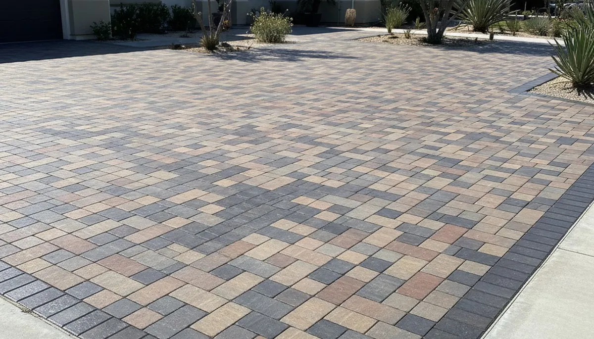 Interlocking paver driveway installation by professional landscapers in Bakersfield, CA