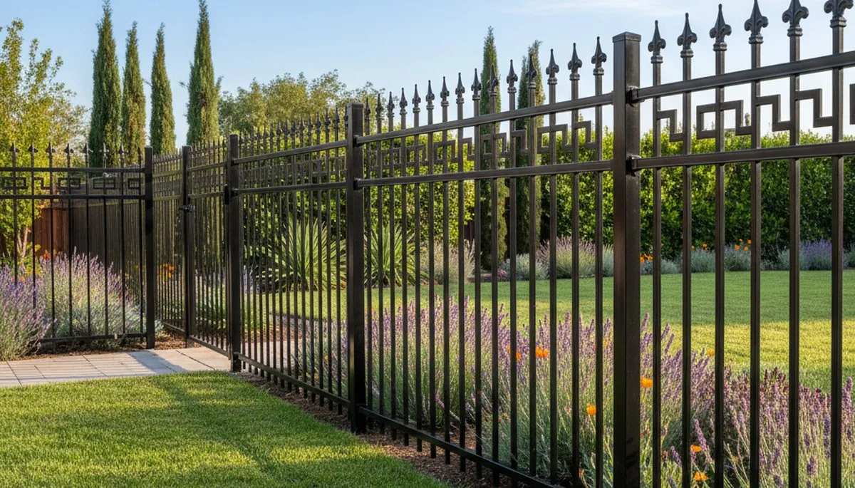 Black ornamental metal fence installation by Chop Chop Landscaping in Bakersfield, CA