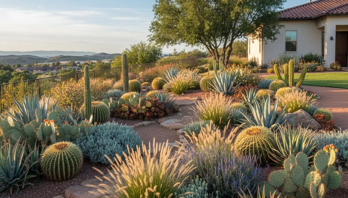 Native desert landscaping with cacti and succulents in Bakersfield, CA by Chop Chop Landscaping