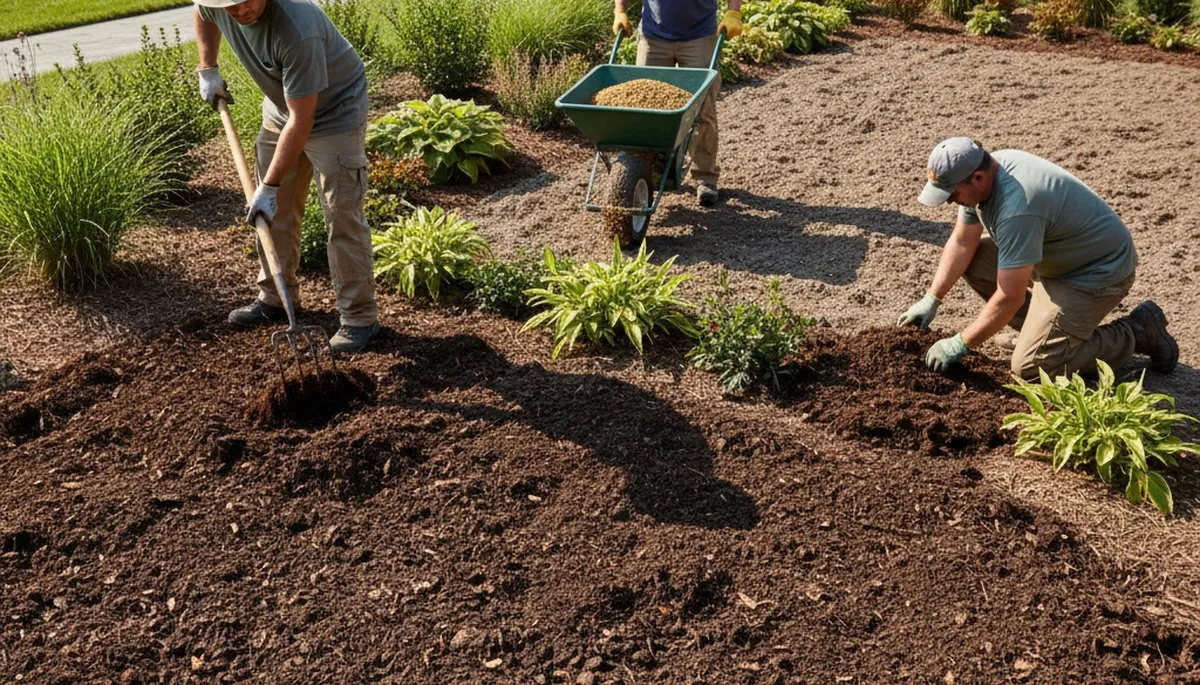 Organic compost and fertilizer applied to landscape beds in Bakersfield, CA by Chop Chop Landscaping