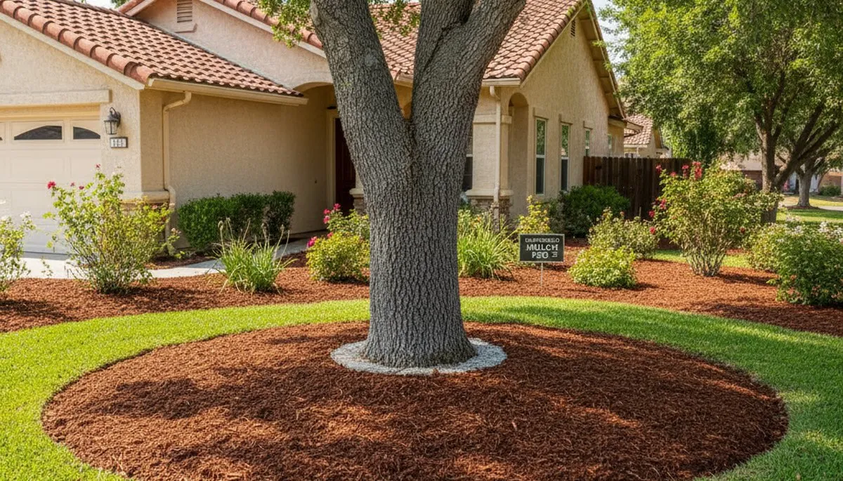 Professional tree ring mulching around tree base in Bakersfield, CA by Chop Chop Landscaping
